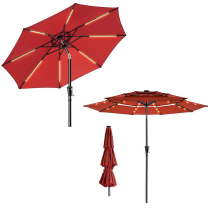 9FT 3-Tier Solar Patio Umbrella Heavy Duty, Vented Market Table Umbrella Windproof W50+,8 Thicker Ribs for Pool, Lawn, Garden
