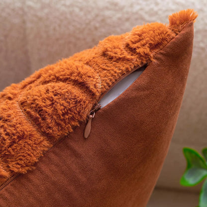 Throw Pillow Covers Pumpkin Fall Decorative Soft Faux Fur Pillow Covers for Autumn Harvest Fluffy Plush Accent Pillow Cases for Farmhouse Couch Cushion Covers 2 Pack