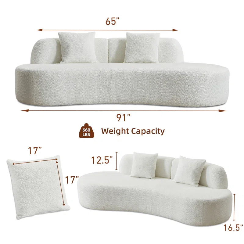 Castillon 91" Modern Curved Upholstered Sofa with Pillows