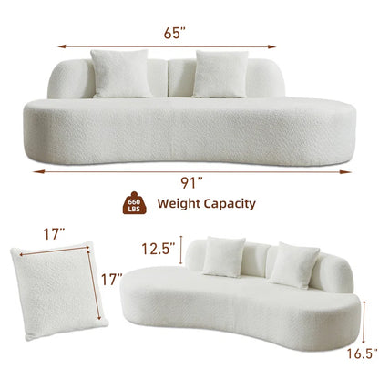 Castillon 91" Modern Curved Upholstered Sofa with Pillows