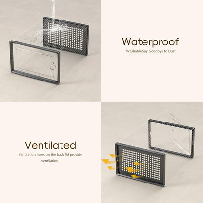 X-Large Shoe Storage Boxes Organizers Clear Plastic Stackable 12 Pack, Shoe Rack & Holder Substitute, Sneaker Containers, Toy Storage Organizer Bins for Entryway, Closet, under Bed, Black