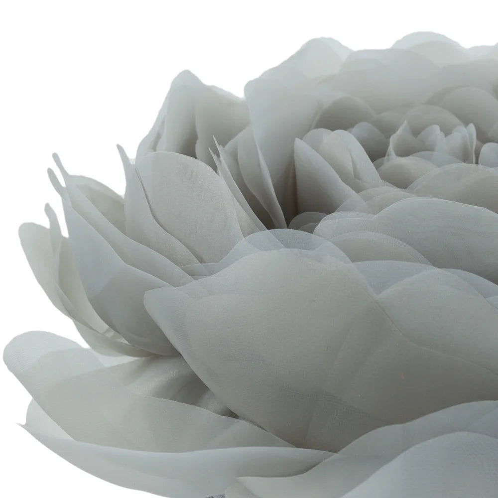 3D Handmade Soft round Decorative Gauze Rose Flower Accent Throw Pillows Cushion Cover with Insert 12 Inch Light Grey