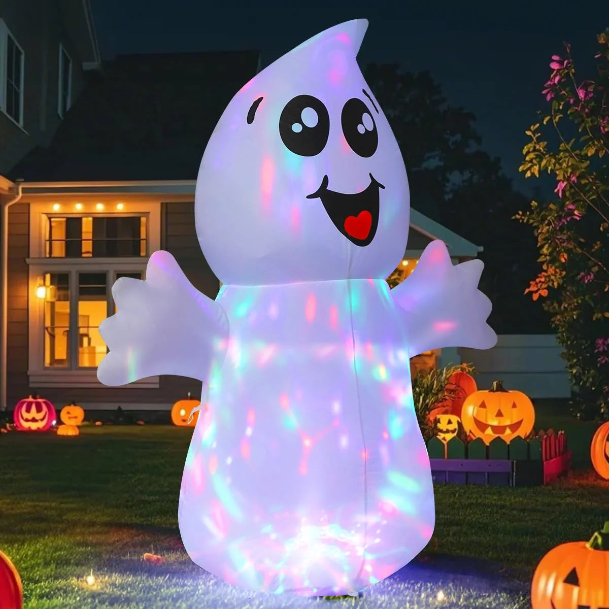 Halloween Inflatable 5 FT Halloween Ghost Inflatable with Built-In Leds, Cute Halloween Inflatable Ghost Blow up Ghost Inflatable, Outdoor Halloween Decorations for Halloween Holiday Party