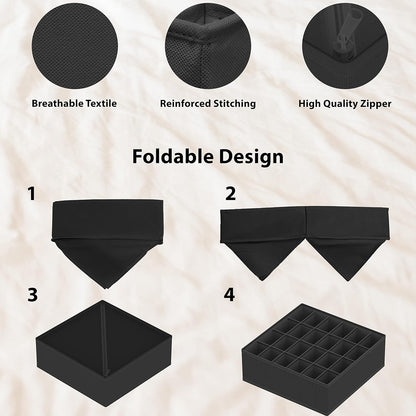 4-Pack Drawer Organizer Set - Closet Dividers for Underwear, Socks, Bras, Scarves, Ties - Foldable Non-Woven Storage Boxes, Dark Gray