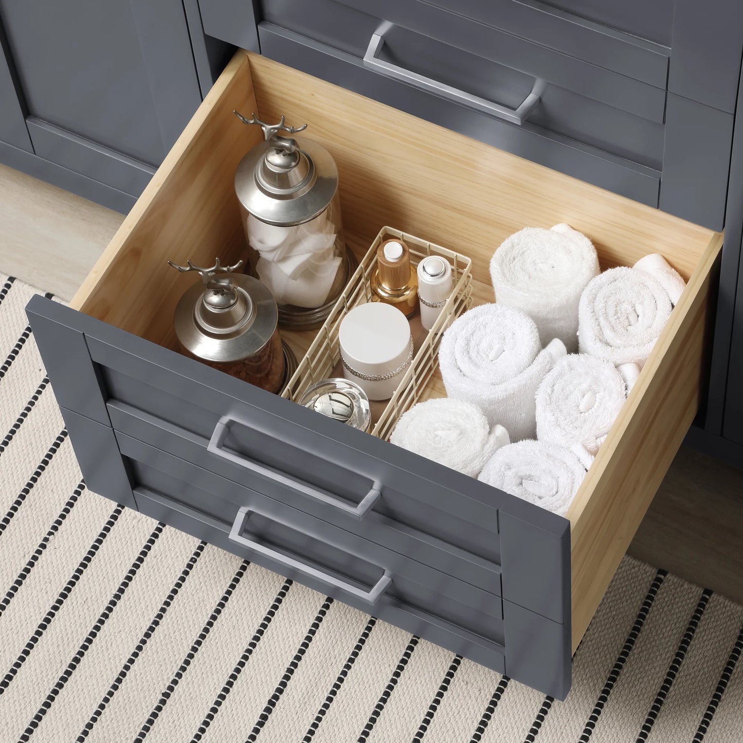 Dark Charcoal Bathroom Vanity with Engineered Marble Countertop and Framed Wall Mirrors 