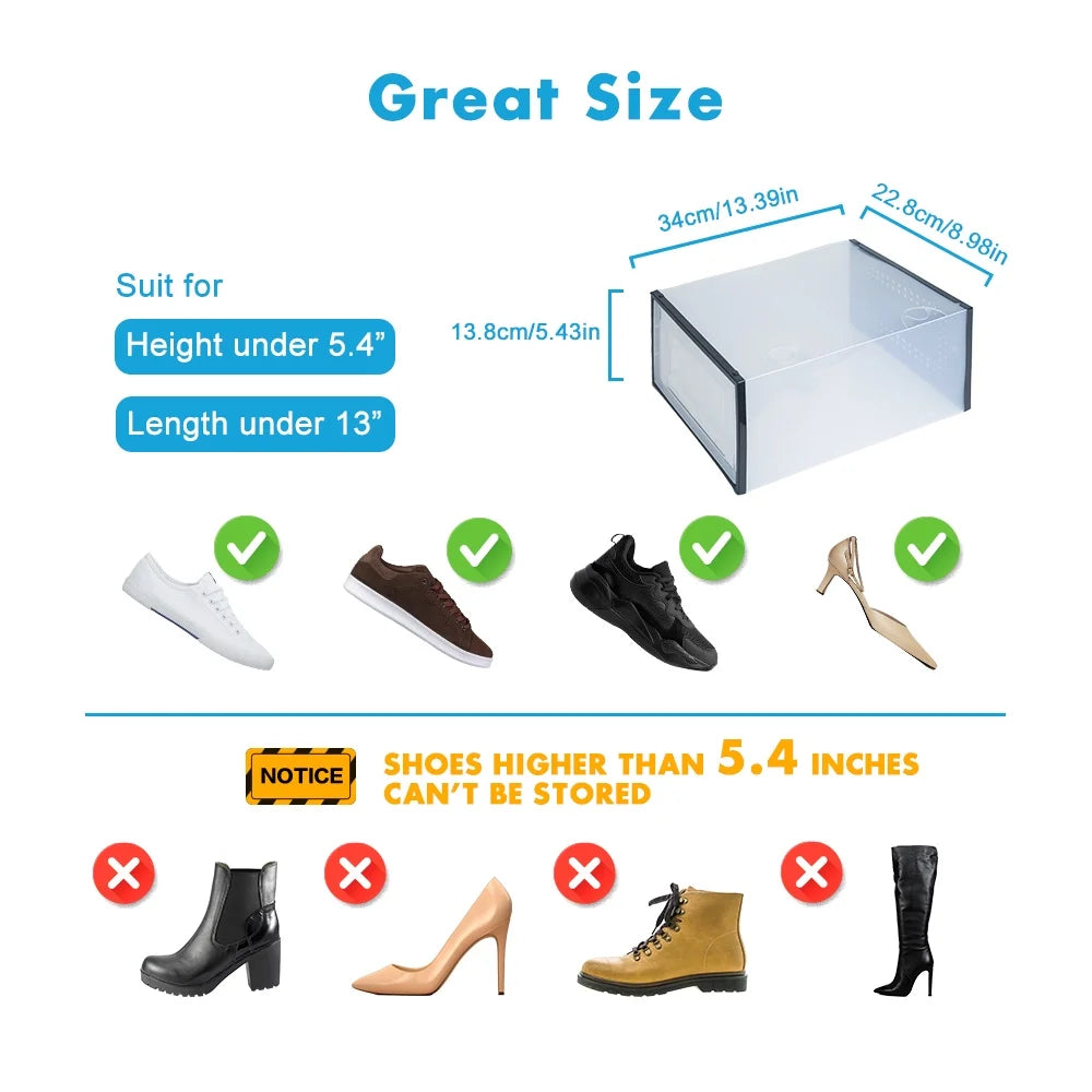 Clear Shoe Ogranizer for Closet,Shoes Boxes Bins Stackable,Folding Shoe Sneaker Containers Storage Box Rack with Lids 12 Pack