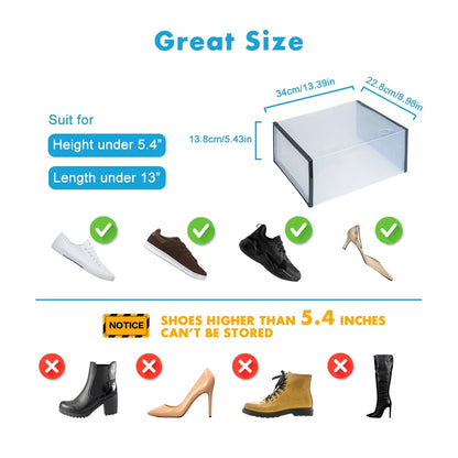 Clear Shoe Ogranizer for Closet,Shoes Boxes Bins Stackable,Folding Shoe Sneaker Containers Storage Box Rack with Lids 12 Pack