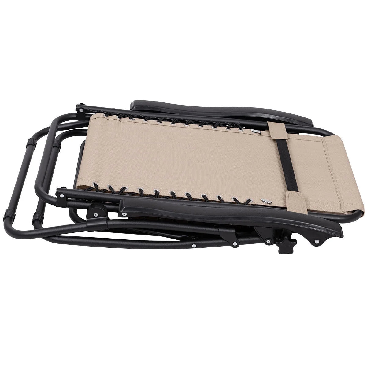 3PC Zero Gravity Reclining Lounge Chairs Pillows Table Portable Folding Beige