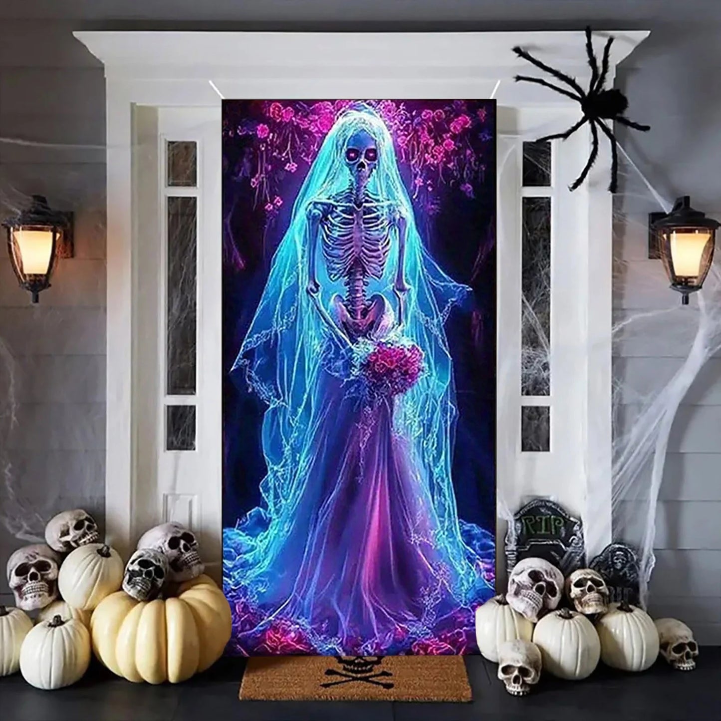 Halloween Door Cover Tapestry - Durable Polyester Fabric Decoration for Party, Classroom, Home (90X180Cm, Easy to Install)