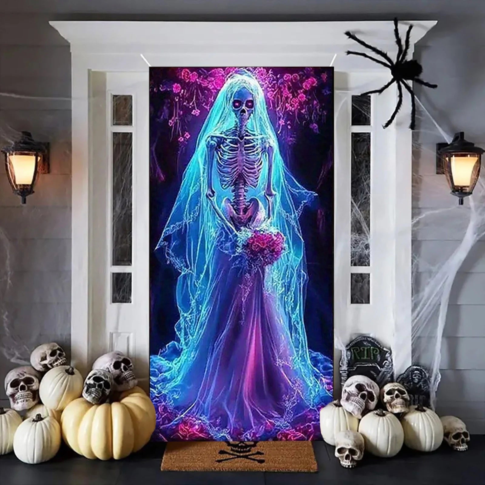 Halloween Door Cover Tapestry - Durable Polyester Fabric Decoration for Party, Classroom, Home (90X180Cm, Easy to Install)