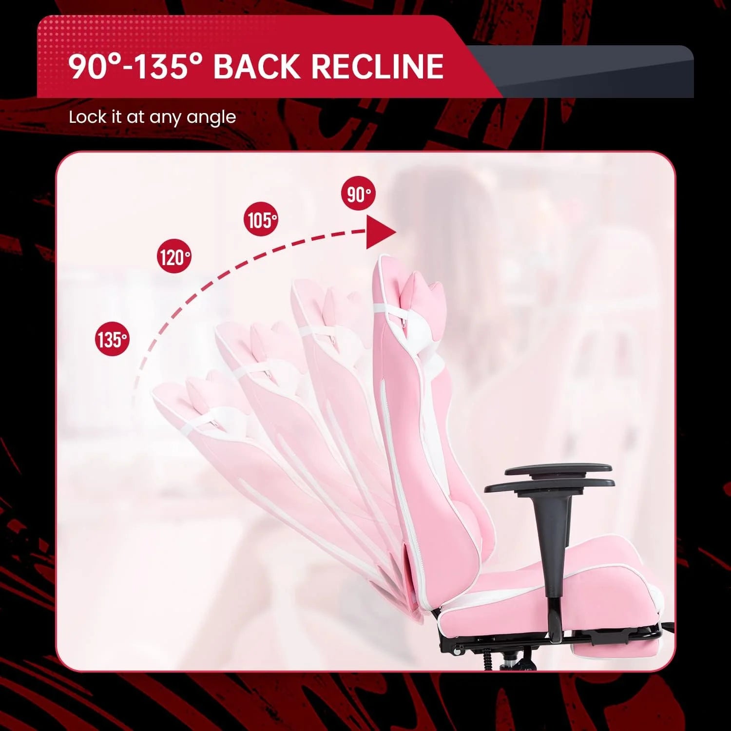 Ergonomic Gaming Chair , High Back PU Leather W/Footrest, Rolling Swivel for Adults ,Pink