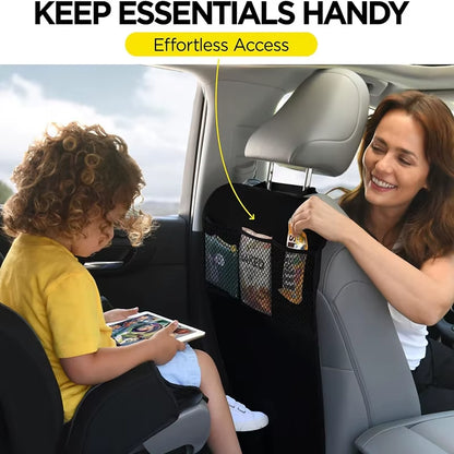 600D Oxford Waterproof Kick Mats Backseat Protector from Dirt Mud Scratches Car Back Seat Cover for Kids with Storage Organizers