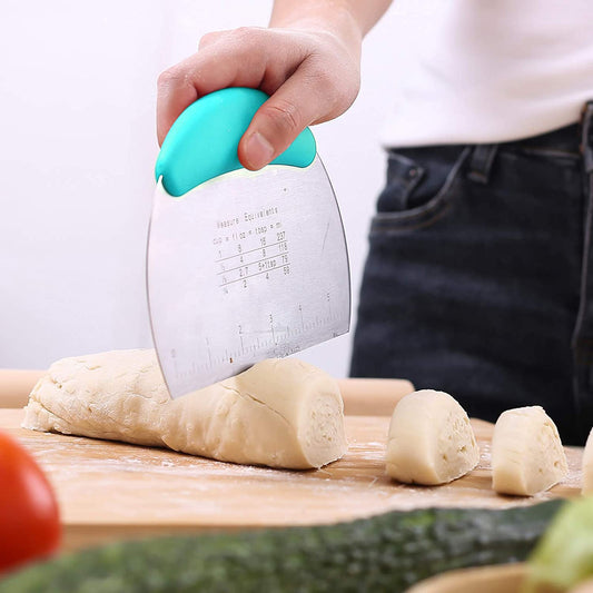 Dough Pastry Scraper Chopper/Stainless Steel Dough Scraper Cutter with Ergonomic Rubber Non-Slip Grip/Dough Scraper Cutter/Pro Pastry Pizza Cutter Chopper (Blue)