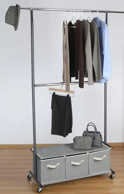 2 Tier Garment Rack with 3 Drawer Closet Organizer, Laundry Room Organizer , Gray