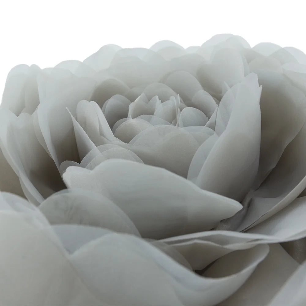 3D Handmade Soft round Decorative Gauze Rose Flower Accent Throw Pillows Cushion Cover with Insert 12 Inch Light Grey