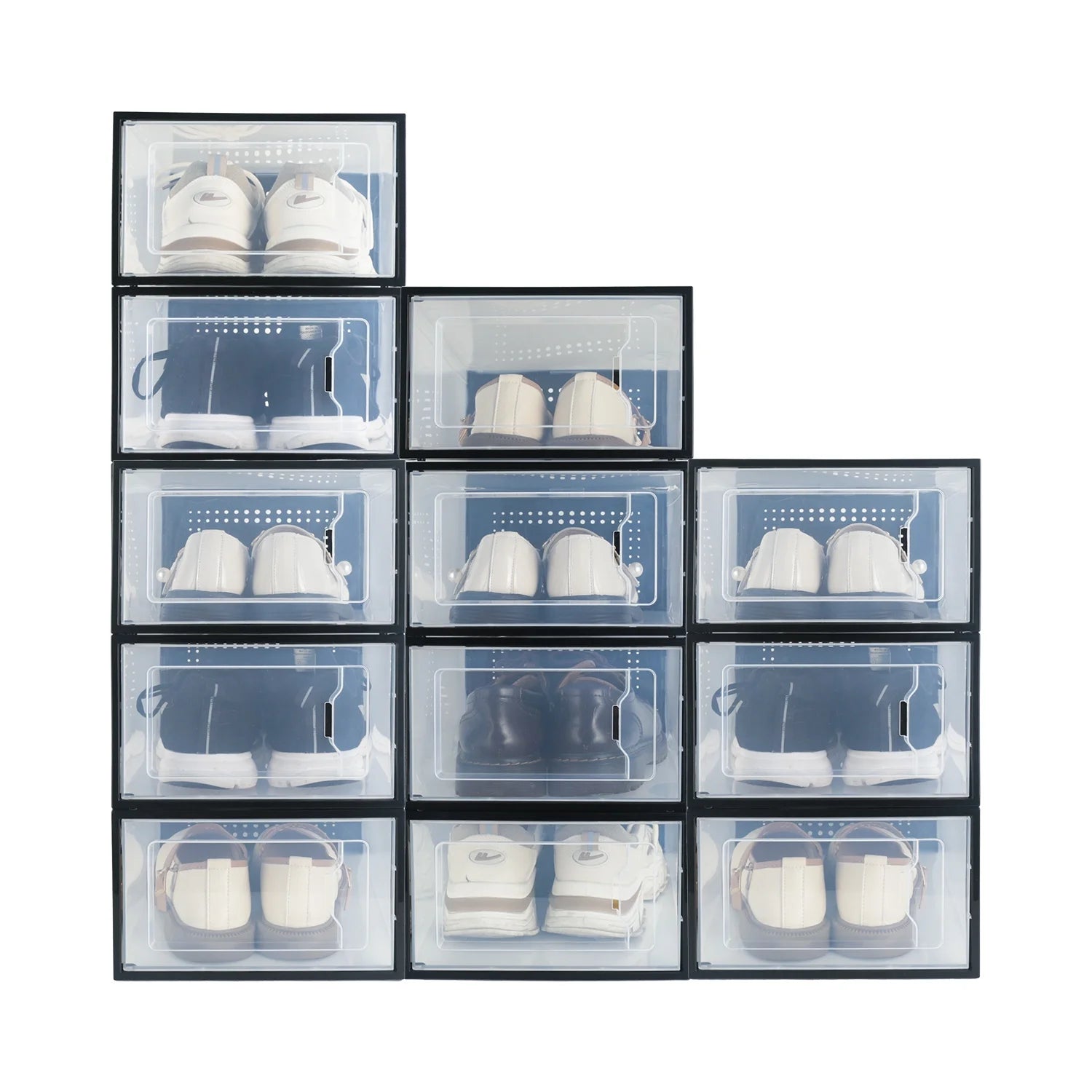 Clear Shoe Ogranizer for Closet,Shoes Boxes Bins Stackable,Folding Shoe Sneaker Containers Storage Box Rack with Lids 12 Pack
