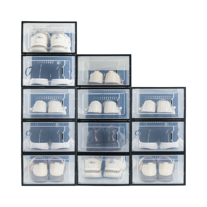 Clear Shoe Ogranizer for Closet,Shoes Boxes Bins Stackable,Folding Shoe Sneaker Containers Storage Box Rack with Lids 12 Pack