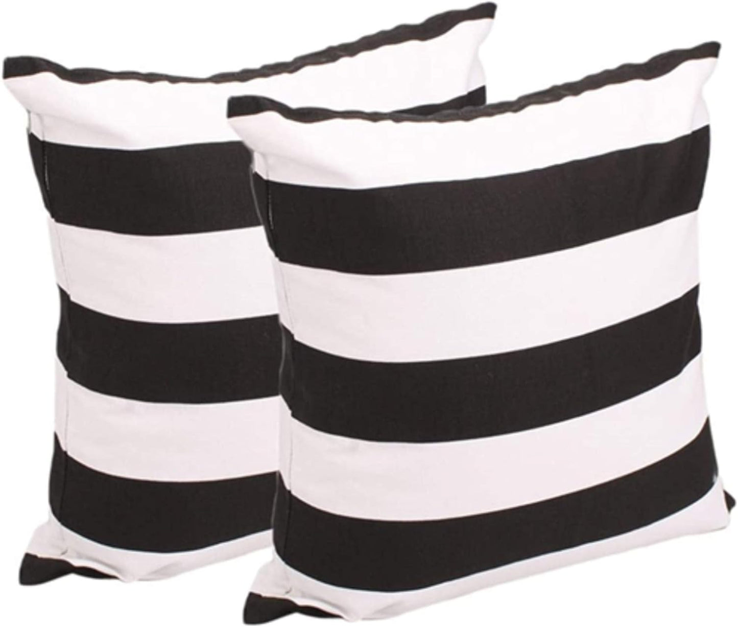 White and Black Stripe Set of 2 16X16 Inch Cotton Polyester Square Throw Pillow Case Decorative Durable Cushion Slipcover Home Decor Sofa Standard Size Accent Pillowcase