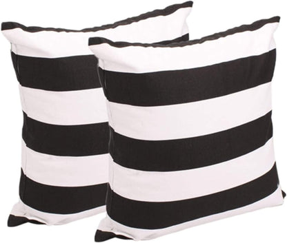 White and Black Stripe Set of 2 16X16 Inch Cotton Polyester Square Throw Pillow Case Decorative Durable Cushion Slipcover Home Decor Sofa Standard Size Accent Pillowcase
