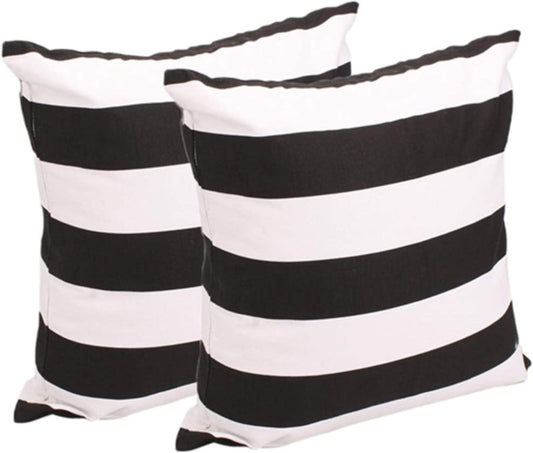 White and Black Stripe Set of 2 16X16 Inch Cotton Polyester Square Throw Pillow Case Decorative Durable Cushion Slipcover Home Decor Sofa Standard Size Accent Pillowcase