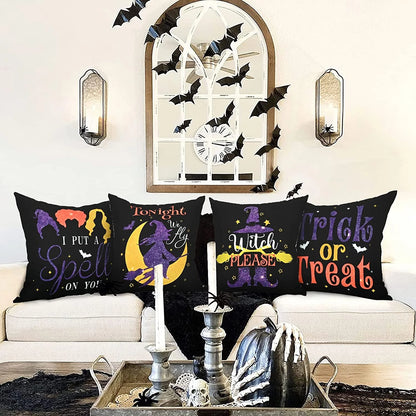 Halloween Pillow Covers 18 X 18 Inch, Trick or Treat Decorative Throw Pillow Covers Set of 4,Black