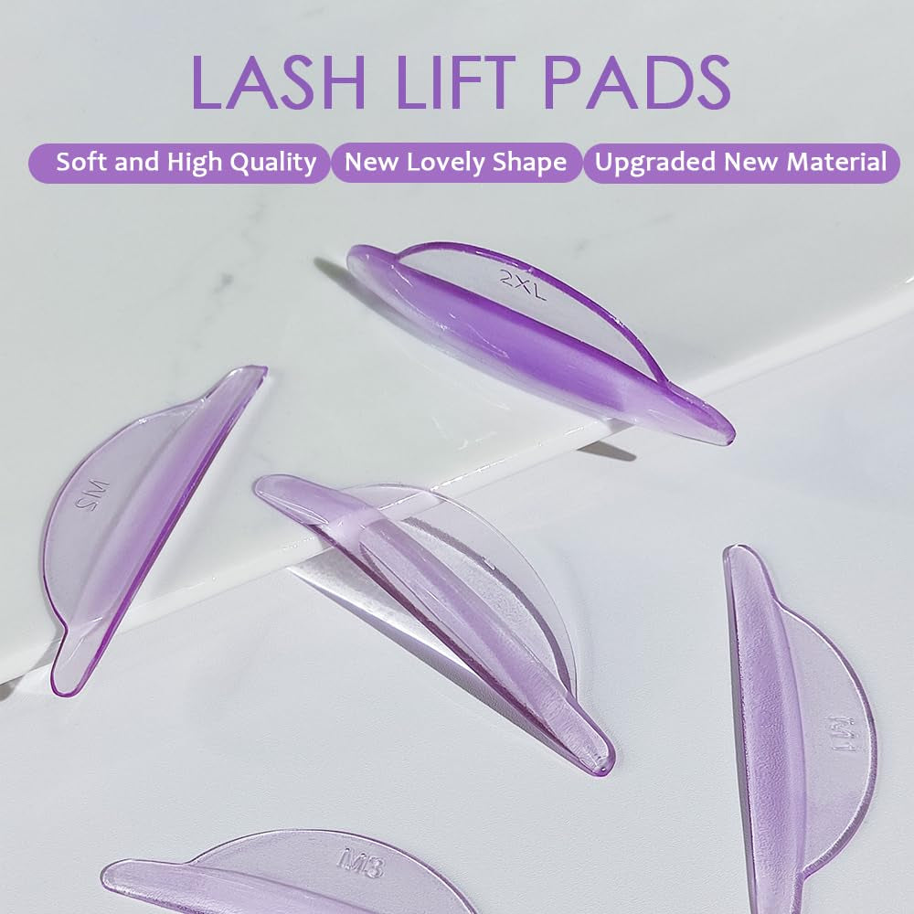 Lash Lift Pads, 16Pcs Reusable Soft Eyelash Perm Curler for Lash Lift Kit Self-Adhesive Ancillary Eyelash Curl Glue Free in Contact with Eyelids (Purple)