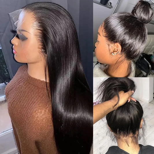 Human Hair Wigs Transparent Lace Front Brazilian Straight Glueless 360 Human Hair Lace Frontal Wigs
