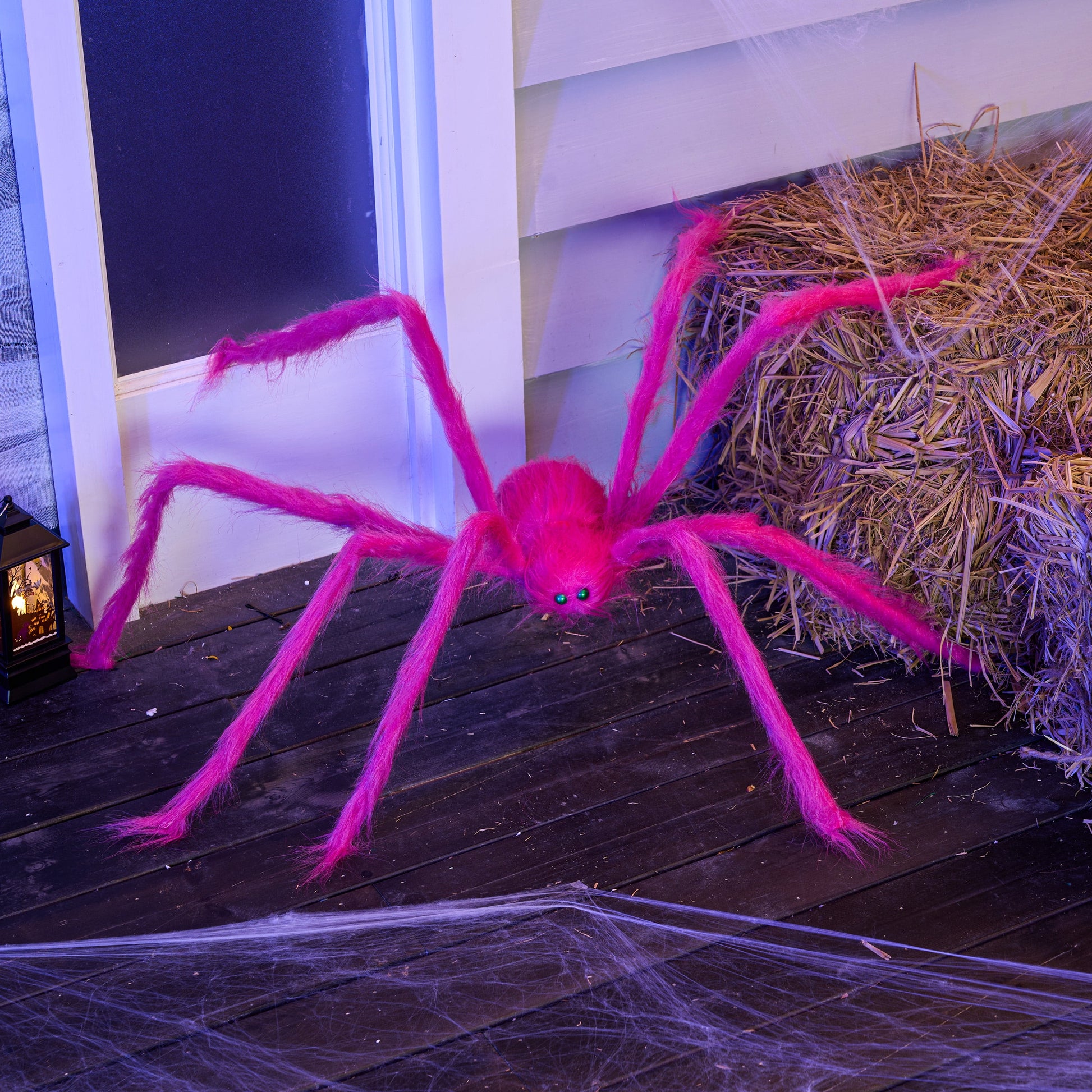 5 Ft Giant Neon Pink Spider Halloween Decorations, Scary Spider Halloween indoor/Outdoor Party Decorations Props Halloween Yard Decorations, 