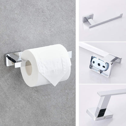 4 Piece Bathroom Hardware Accessories Set,Chrome Stainless Steel Towel Bar Sets Wall Mounted - Includes 16" Towel Bar, Square Towel Ring, Toilet Paper Holder, Robe Towel Hook