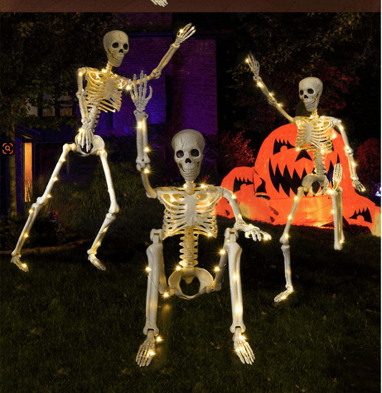 Halloween Skeleton LED Light up Pose Stay Halloween Skeleton Full Body Posable Movable Jonints for Halloween Decoration