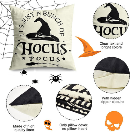 4Pack Halloween Pillow Covers 18X18", Halloween Decor Farmhouse Saying White Black Outdoor/Indoor Fall Pillow Pillows Decorative Cushion Cases for Home Sofa Couch Bed Chair