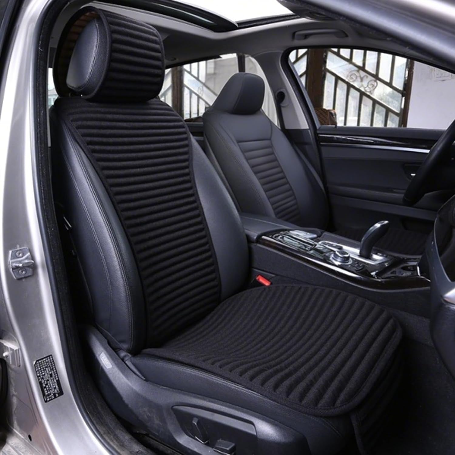 Car Seat Covers, Cloth Cars Seat Covers, Universal Fabric Car Seat Covers, Front Seats Only Air Bag Compatible, Cooling Car Seat Protector, Buckwheat Hull Breathable Comfortable Ventilated, Black