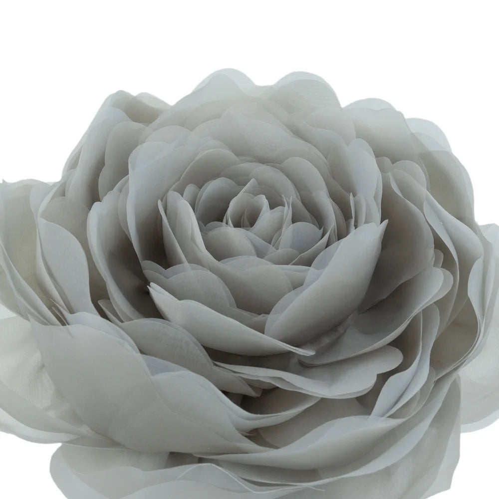 3D Handmade Soft round Decorative Gauze Rose Flower Accent Throw Pillows Cushion Cover with Insert 12 Inch Light Grey