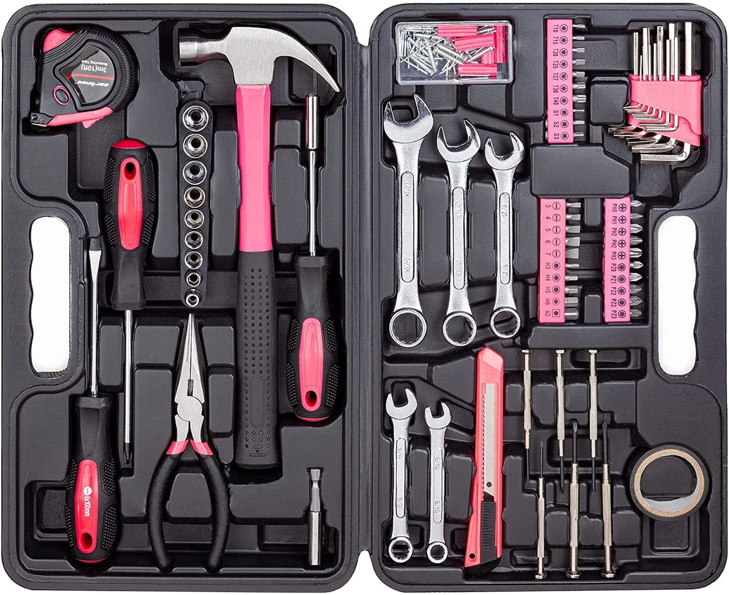 148 Piece PINK Tool Set!  Household Hand Tool Kit with Plastic Toolbox Storage Case Pink
