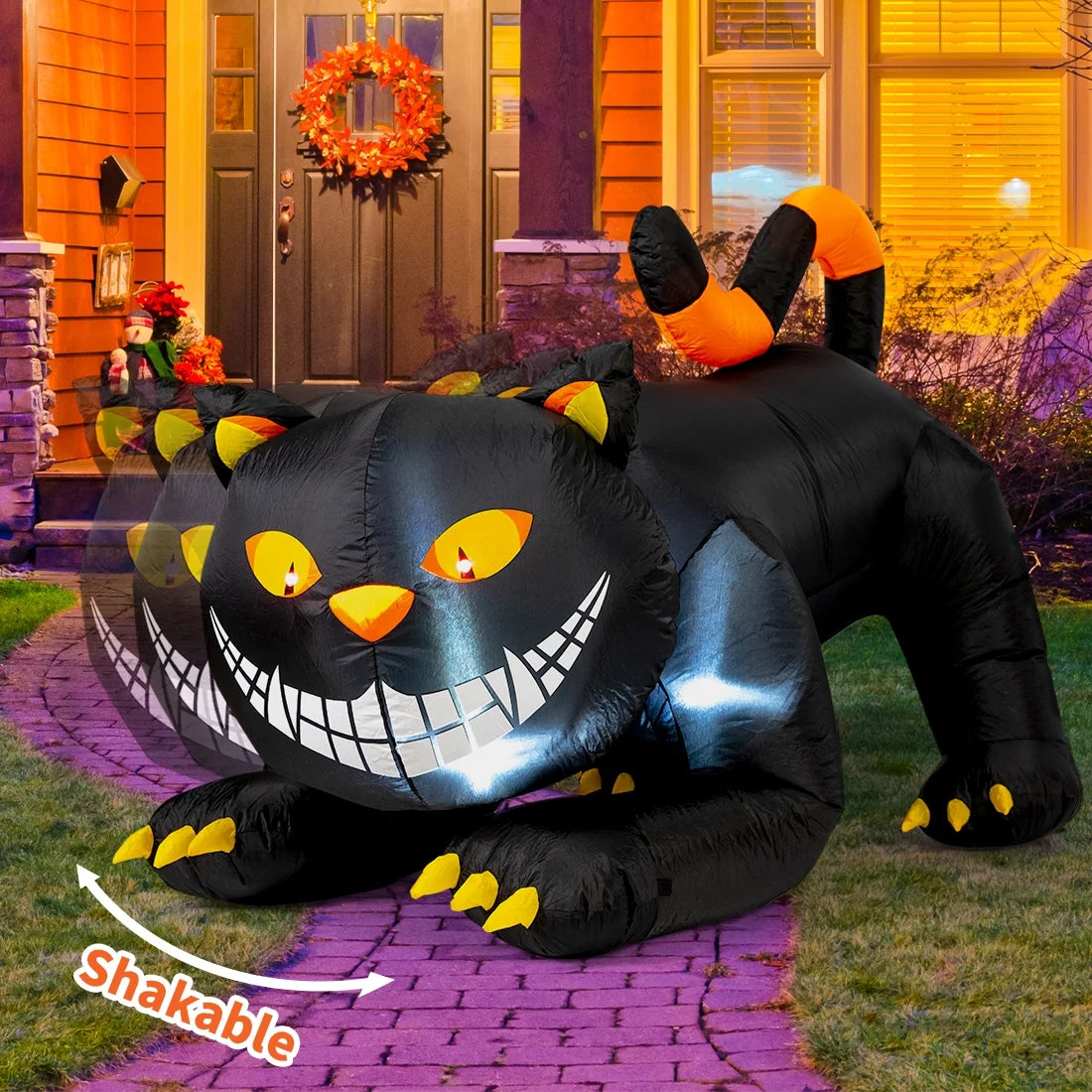 Halloween Inflatable 6 FT Black Cat Inflatable Moving Head, Scary Halloween Decorations Black Cat with LED Lights Built-In, Halloween Outdoor Decorations Clearance for Holiday/Party/Yard/Garden