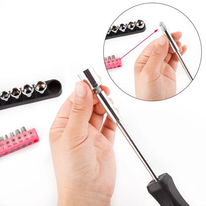 148 Piece PINK Tool Set!  Household Hand Tool Kit with Plastic Toolbox Storage Case Pink