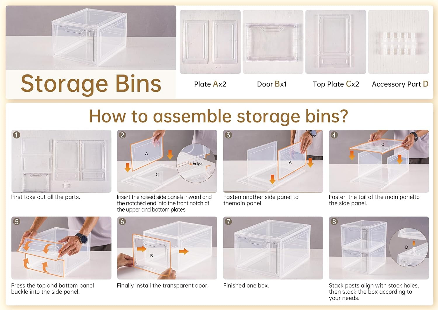 6 Pack Closet Organizers and Storage,Clear Stackable Plastic Storage Bins with Lids Magnetic Doors,Clothes Organizers and Storage,Plastic Craft Containers for Wardrobe Kitchen Bathroom Office