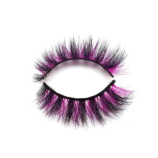 Colored Lashes 3D Real Mink Black and Pink Eyelashes Strips (M3D-318, 15Mm, 1 Pair)