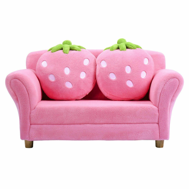 Kid Size! Strawberry Armrest Chair Sofa with 2 Cute Strawberry Pillows