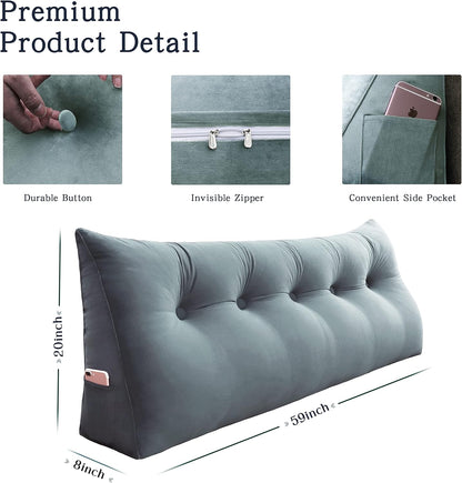 Large Headboard Pillow Wedge Bed Rest Reading Pillow Daybed Pillows Triangular Headboard Wedge Pillows Bolster Gap Filler Triangle Back Cushion Long Wedge Pillow Velvet Red Wine Queen