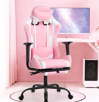 Ergonomic Gaming Chair , High Back PU Leather W/Footrest, Rolling Swivel for Adults ,Pink