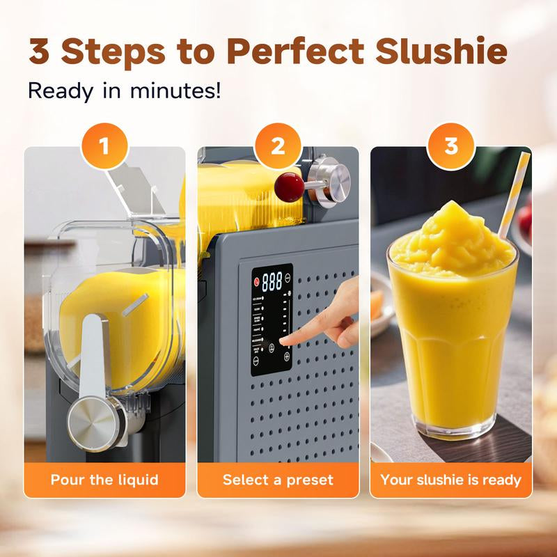 Slushie Machine / Soft Serve Ice Cream 2 in 1 Machine Large Capacity Frozen Drink Maker, Suitable for Slush, Margaritas, Smoothies, Frappés, Milkshakes and Various Other Beverages. Features Automatic Cleaning and Multiple Functional Options.