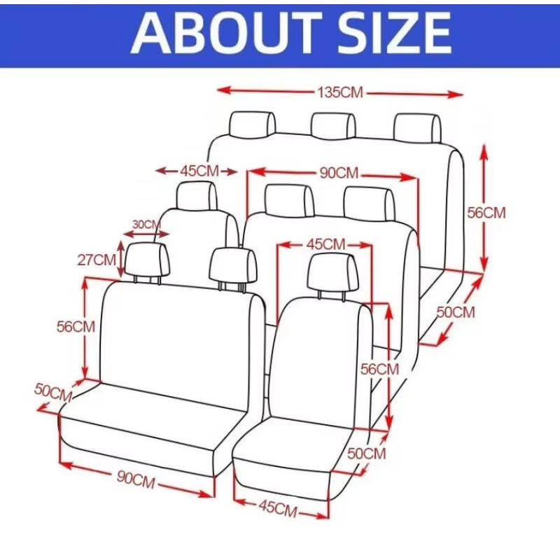 Bus/Van Seat Covers - 9 Seats! High Quality Dirt Resistant Car Seat Protectors Multiple Colors