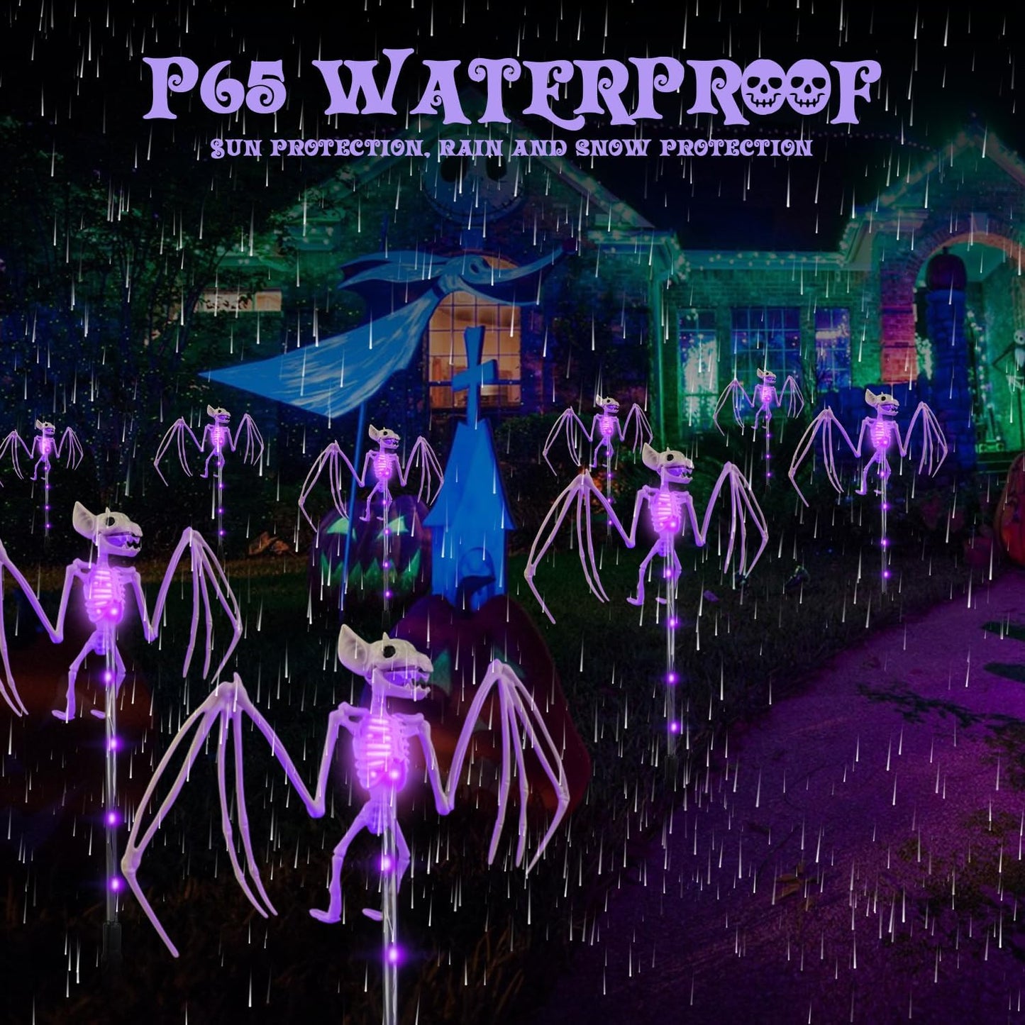 Solar 3D Scary Bat Garden Lights - 2 Pack Halloween Outdoor Decor