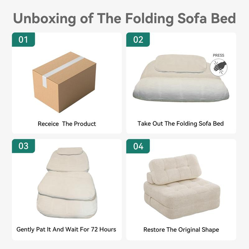 2-in-1 Foldable Sofa Bed - Ultra Comfy Chair Bed with Pillow & Support, Perfect Space Saver for Living Room & Guest Rooms