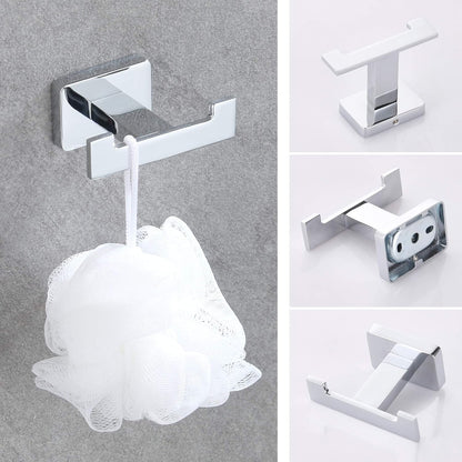 4 Piece Bathroom Hardware Accessories Set,Chrome Stainless Steel Towel Bar Sets Wall Mounted - Includes 16" Towel Bar, Square Towel Ring, Toilet Paper Holder, Robe Towel Hook