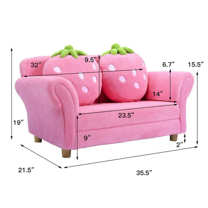 Kid Size! Strawberry Armrest Chair Sofa with 2 Cute Strawberry Pillows