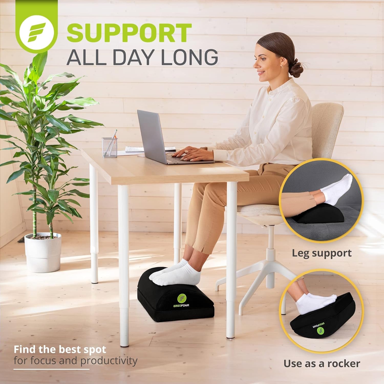 Chiropractor-Endorsed Orthopedic Teardrop Design 2In1 Adjustable under Desk Foot Rest for Lumbar Back Knee Pain (Black)