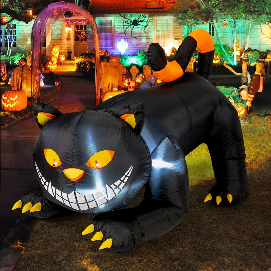 Halloween Inflatable 6 FT Black Cat Inflatable Moving Head, Scary Halloween Decorations Black Cat with LED Lights Built-In, Halloween Outdoor Decorations Clearance for Holiday/Party/Yard/Garden