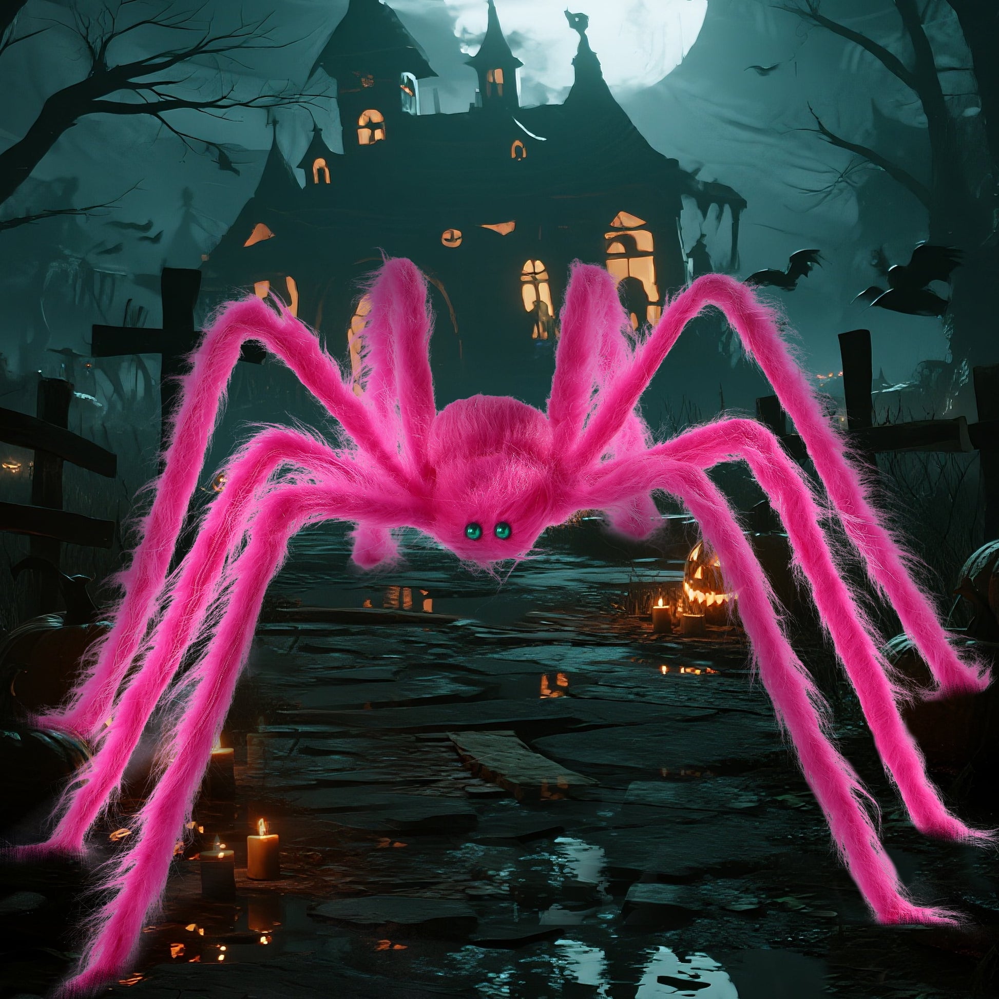 5 Ft Giant Neon Pink Spider Halloween Decorations, Scary Spider Halloween indoor/Outdoor Party Decorations Props Halloween Yard Decorations, 